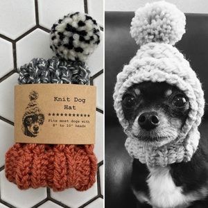 Handmade 100% Wool Knit Dog Hat - XS - Rust & Grey